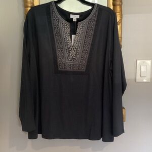 J Jill tunic style with embroidered yoke. Black with shades of gray and cream .